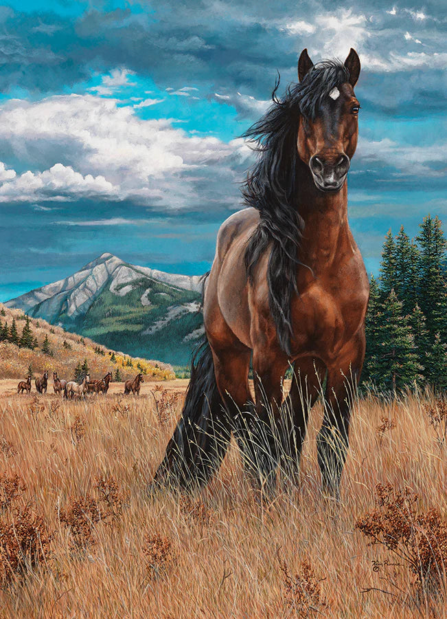 Puzzle 1000 pièces « Liberté » – Cheval pur-sang galopant sous un ciel bleu – Art Kim Penner – Cobble Hill