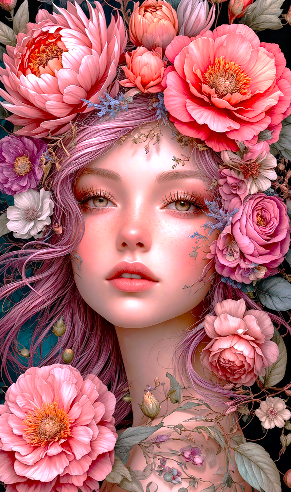 Peinture diamant 5D - Haute Gamme - Femme aux Pivoines