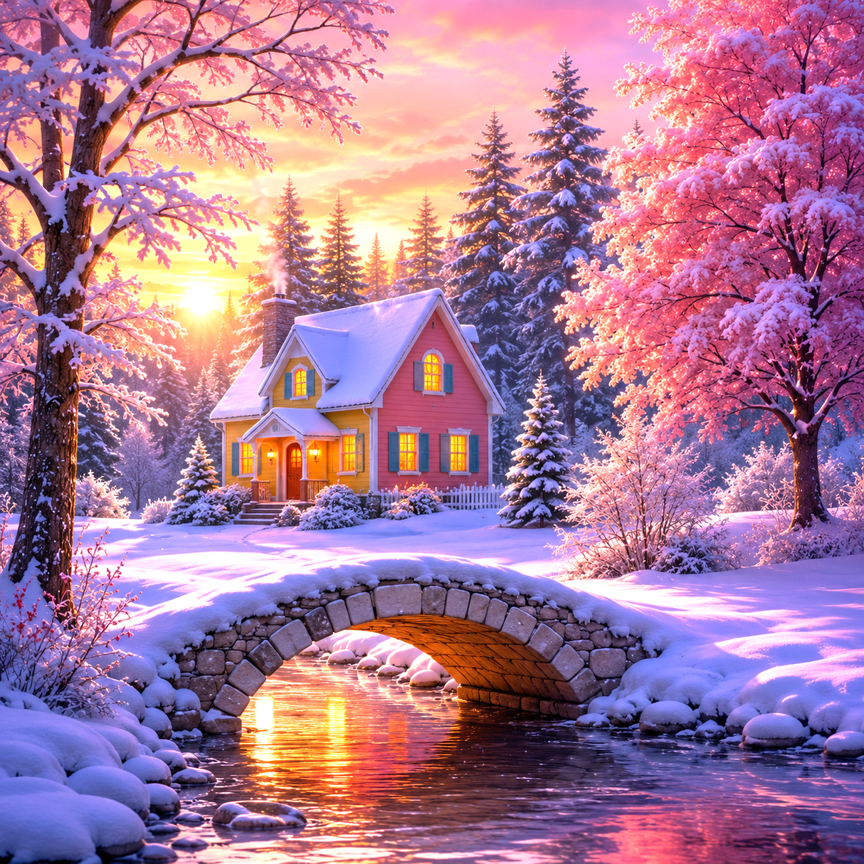 Peinture diamant 5D - Haute Gamme - Aube rose d'hiver