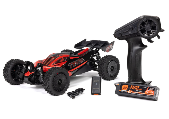 ARRMA Typhon Grom 2S ARA2306S buggy 1/14 RTR brushless 4WD, tout-terrain basher compact avec moteur Spektrum Firma 6000Kv, ESC 25A, batterie et chargeur inclus, univers RcLoisirs
