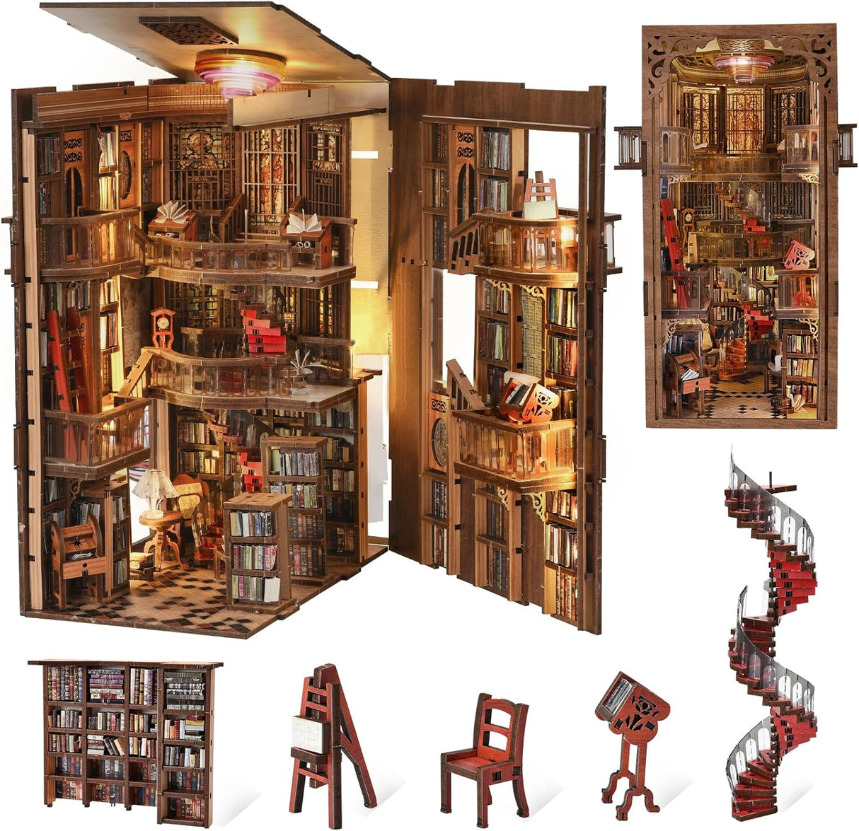 Abbey Library – Book Nook miniature 3D bois avec LED – Univers RcLoisirs