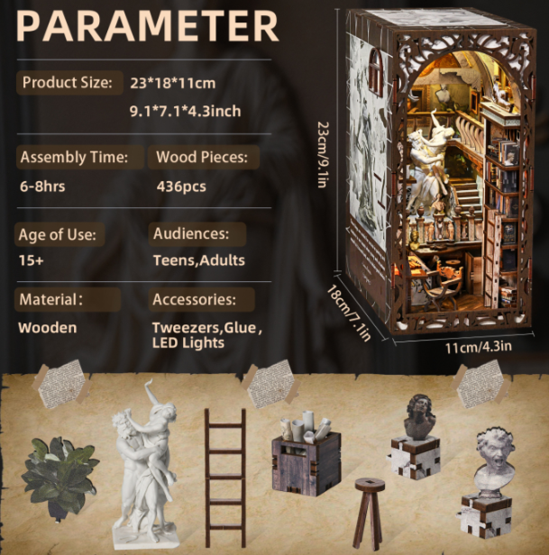 Atelier de sculpture de Bernini – Book Nook 3D en bois – LED – Haute gamme – Univers RcLoisirs