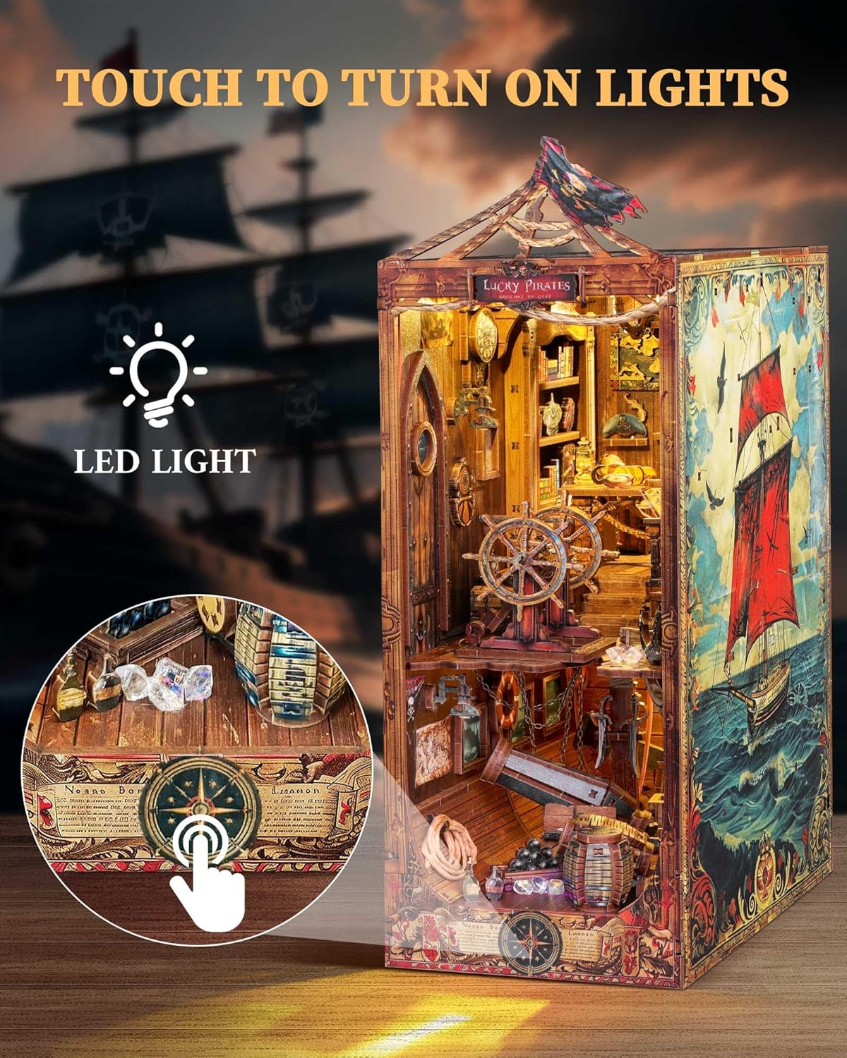 Book Nook 3D – Antre du pirate – En bois avec éclairage LED – Univers RcLoisirs