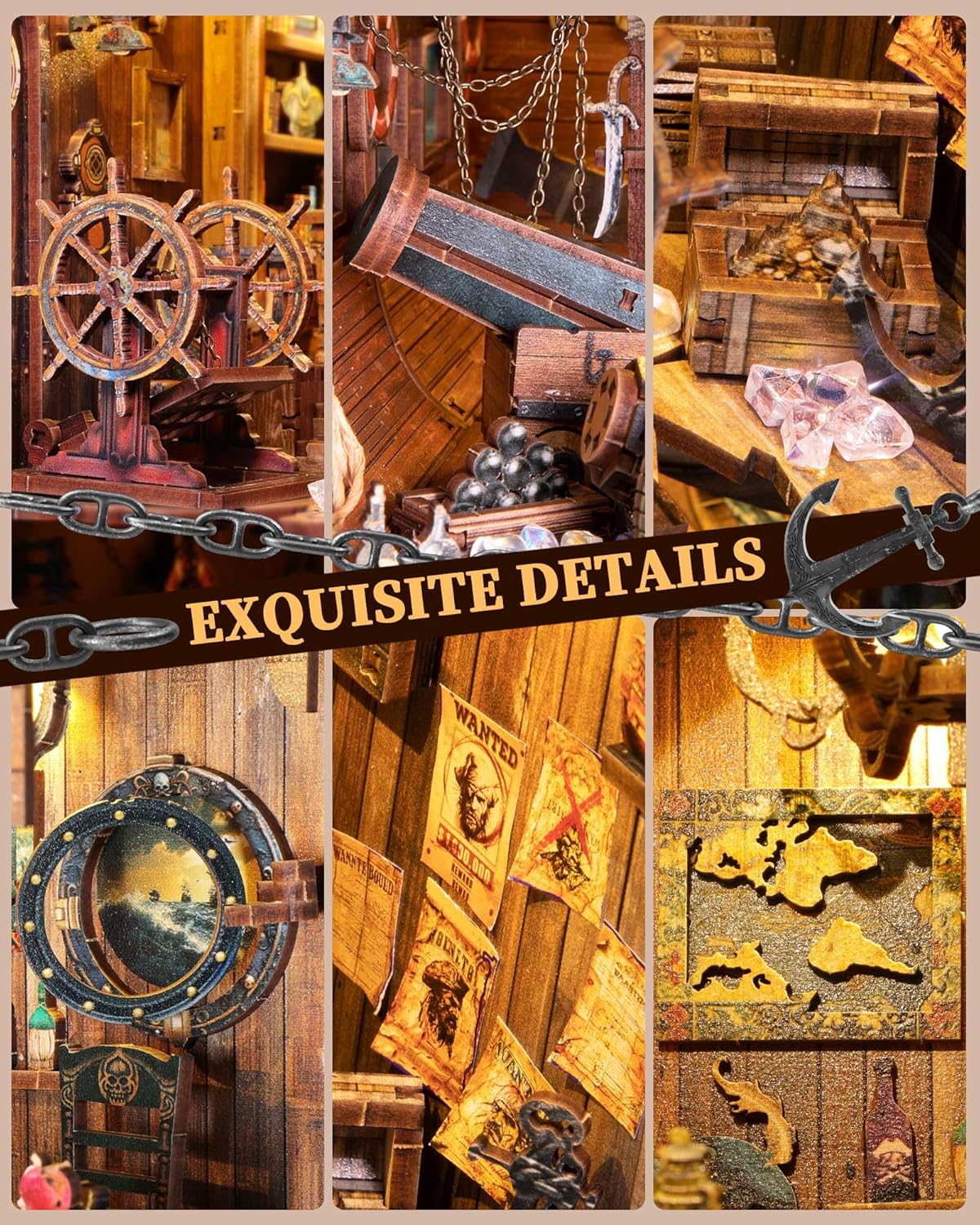 Book Nook 3D – Antre du pirate – En bois avec éclairage LED – Univers RcLoisirs