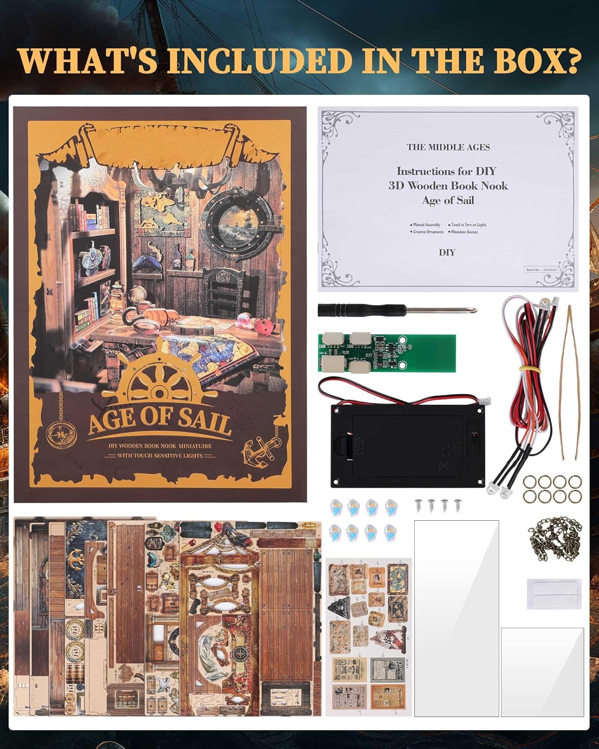 Book Nook 3D – Antre du pirate – En bois avec éclairage LED – Univers RcLoisirs