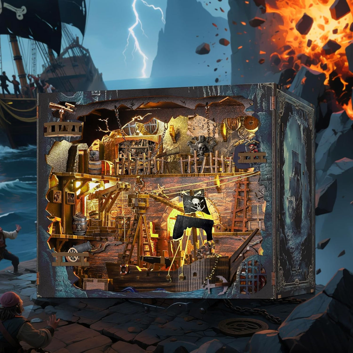 Book Nook 3D – Baie des pirates MAX – En bois avec éclairage LED – Univers RcLoisirs