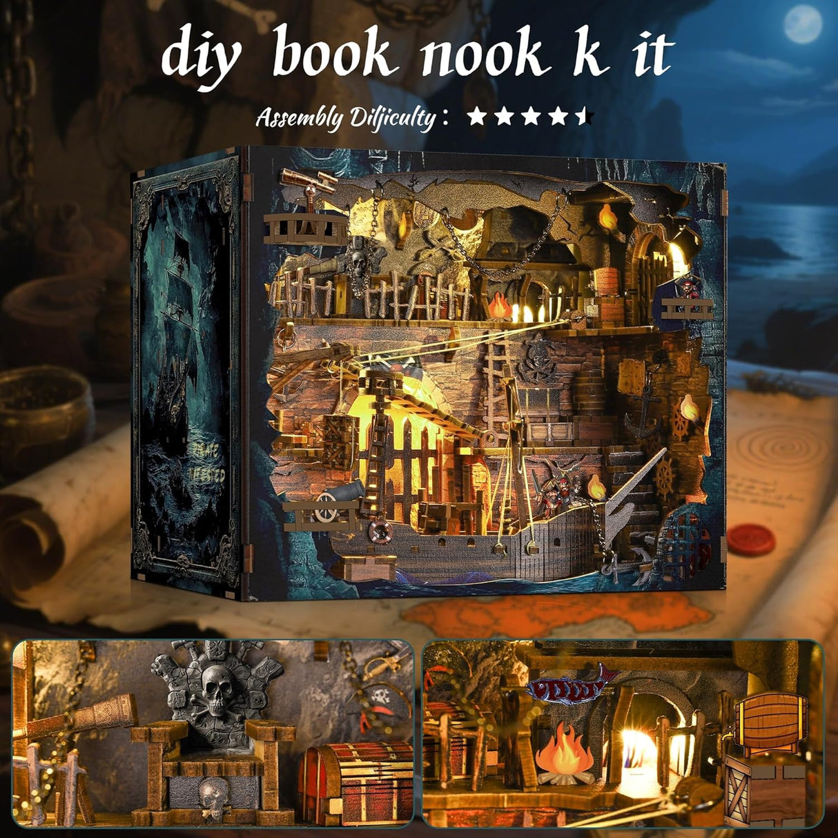 Book Nook 3D – Baie des pirates MAX – En bois avec éclairage LED – Univers RcLoisirs