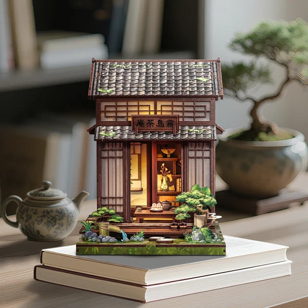 CWGC219 Kirishima Cha-an, maison miniature DIY de 145 pieces inspiree d'une rue japonaise traditionnelle avec eclairage tactile et porte anti-poussiere.