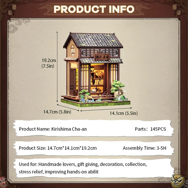 CWGC219 Kirishima Cha-an, maison miniature DIY de 145 pieces inspiree d'une rue japonaise traditionnelle avec eclairage tactile et porte anti-poussiere.