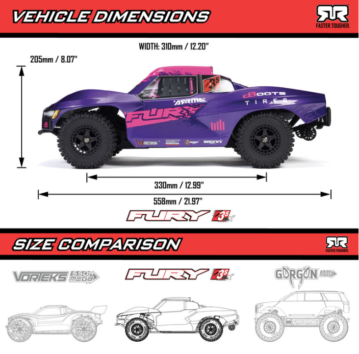 ARA3521 – Fury 223S – 1/10 – Short Course Truck 2WD Brushless RTR