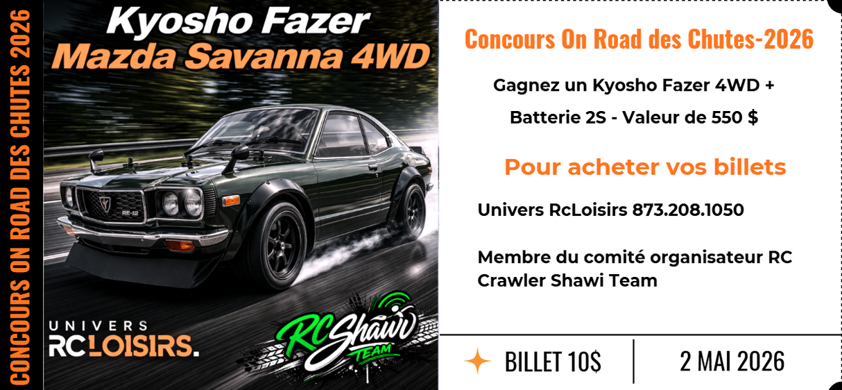 Concour-Shawinigan 2 mai 2026 - Participez pour gagner une Kyosho Fazer Mazda Savanna 4WD