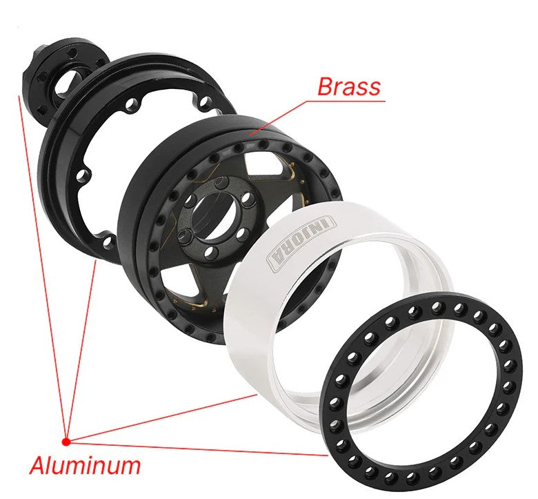 DGW-1958BK – 1.9 Super Heavy Brass & Aluminum Deep Dish Beadlock Wheel Rim (lot de 4)