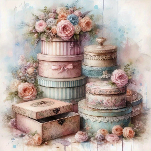 Dentelle et fleurs - 40x40cm – Diamants Ronds