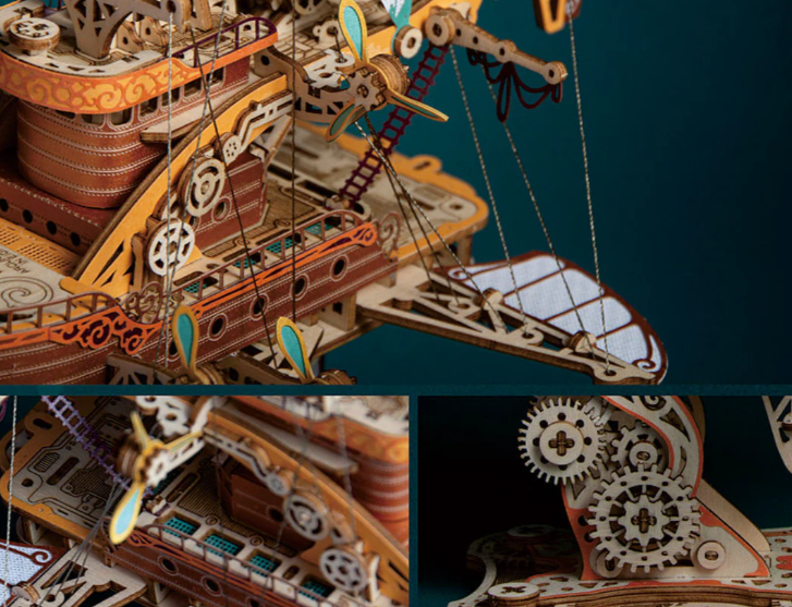 Dirigeable fantastique steampunk 3D en bois à assembler - Univers RcLoisirs