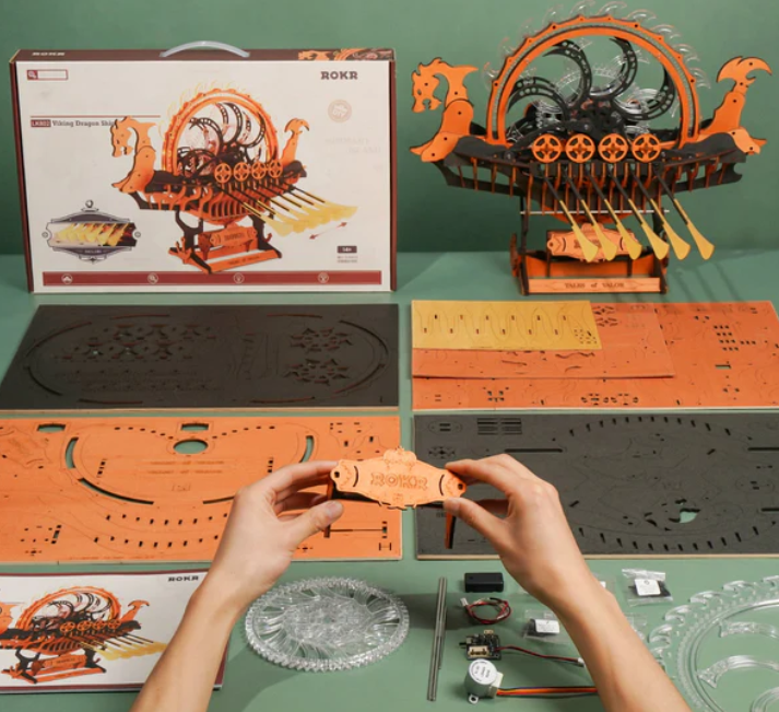 Drakkar Viking mécanique – ROKR LK802 – Modèle en bois 3D – Univers RcLoisirs