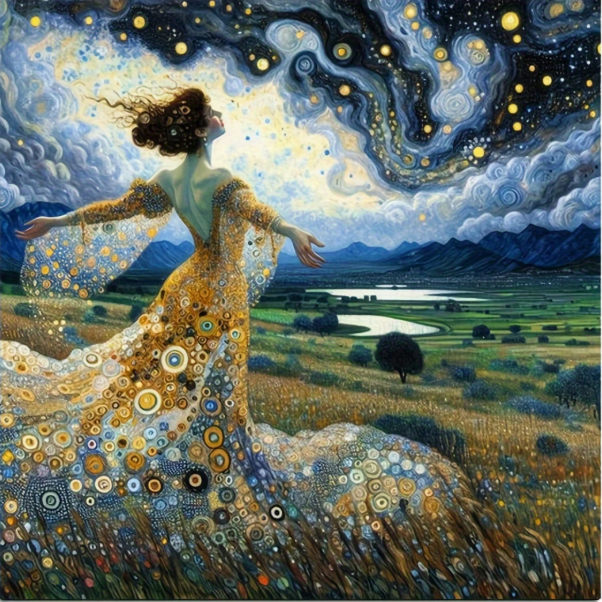 Starry Night Woman – 40×40cm – Round Diamonds