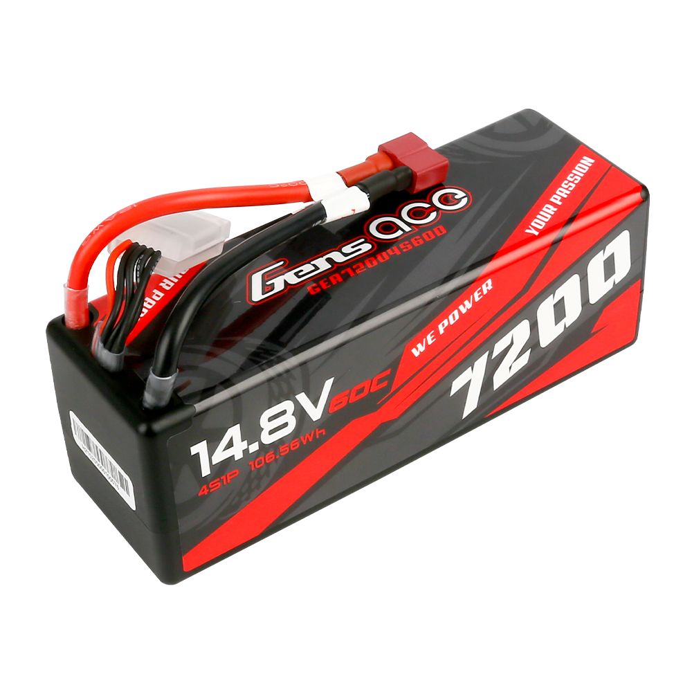 GEA72004S60D batterie Gens Ace LiPo 4S 14.8V 7200mAh 60C Hard Case avec connecteur Deans. Conçue pour les véhicules RC 1/8 et 1/10 offrant puissance et autonomie. Univers RcLoisirs.