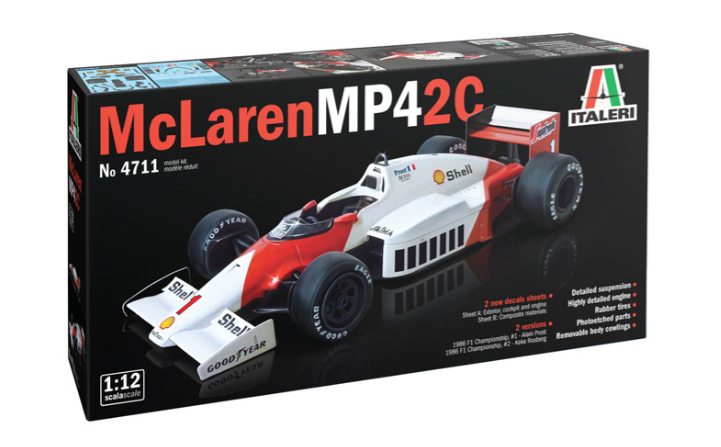Italeri 4711 – McLaren MP4/2C Prost-Rosberg – maquette 1/12 avec moteur TAG-Porsche détaillé, photodécoupe et pneus en caoutchouc