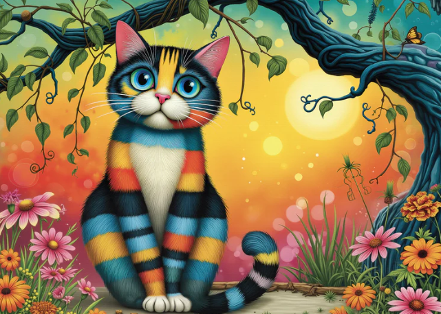 JP-COST1000 - Jacarou - Colorful Striped Cat - Casse-tête - 1000 pièces - Univers RcLoisirs