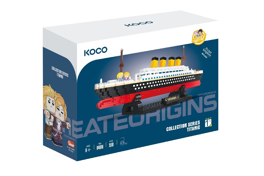 onstruisez le Titanic KOCO 04016 avec 1510 pièces. Réplique détaillée aux couleurs classiques avec figurines de scène, à la fois décorative et collectible. Univers RcLoisirs.