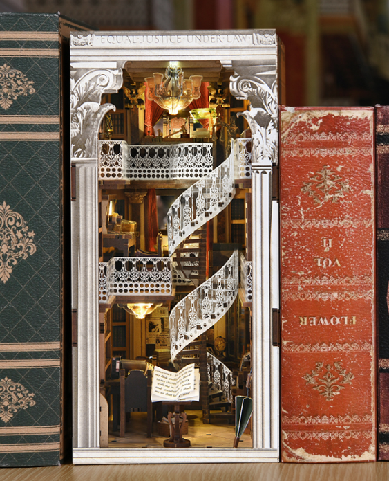Law Library – Book Nook miniature 3D bois avec LED – Univers RcLoisirs