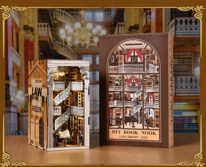 Law Library – Book Nook miniature 3D bois avec LED – Univers RcLoisirs