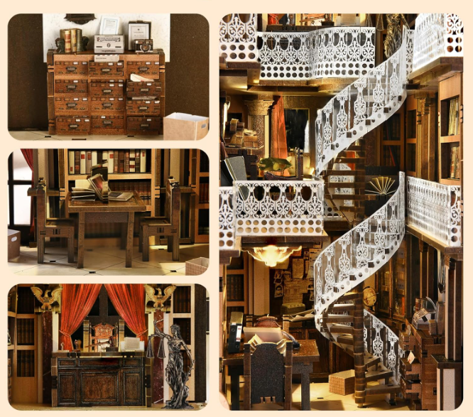 Law Library – Book Nook miniature 3D bois avec LED – Univers RcLoisirs