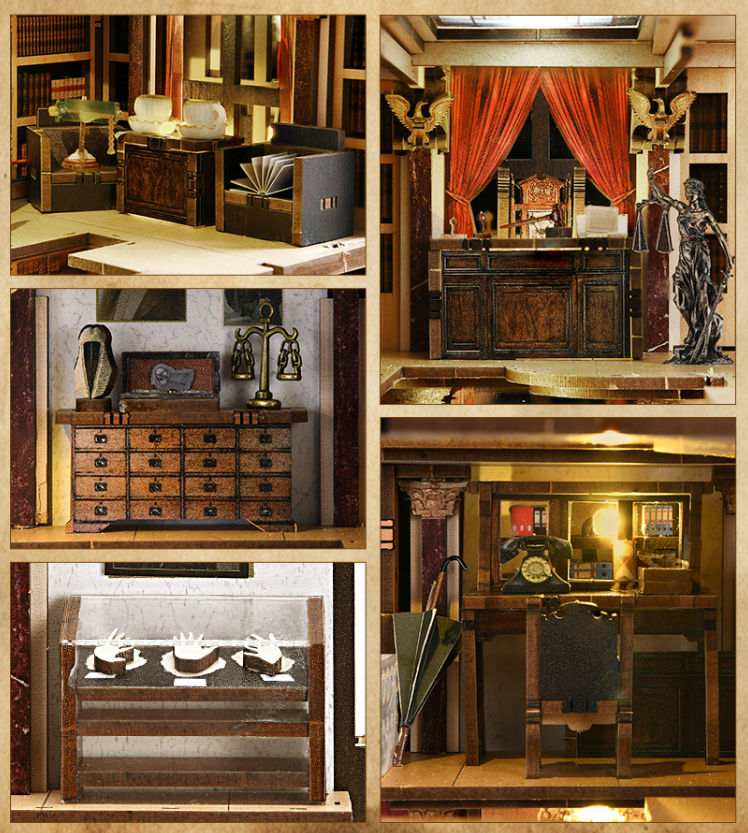 Law Library – Book Nook miniature 3D bois avec LED – Univers RcLoisirs