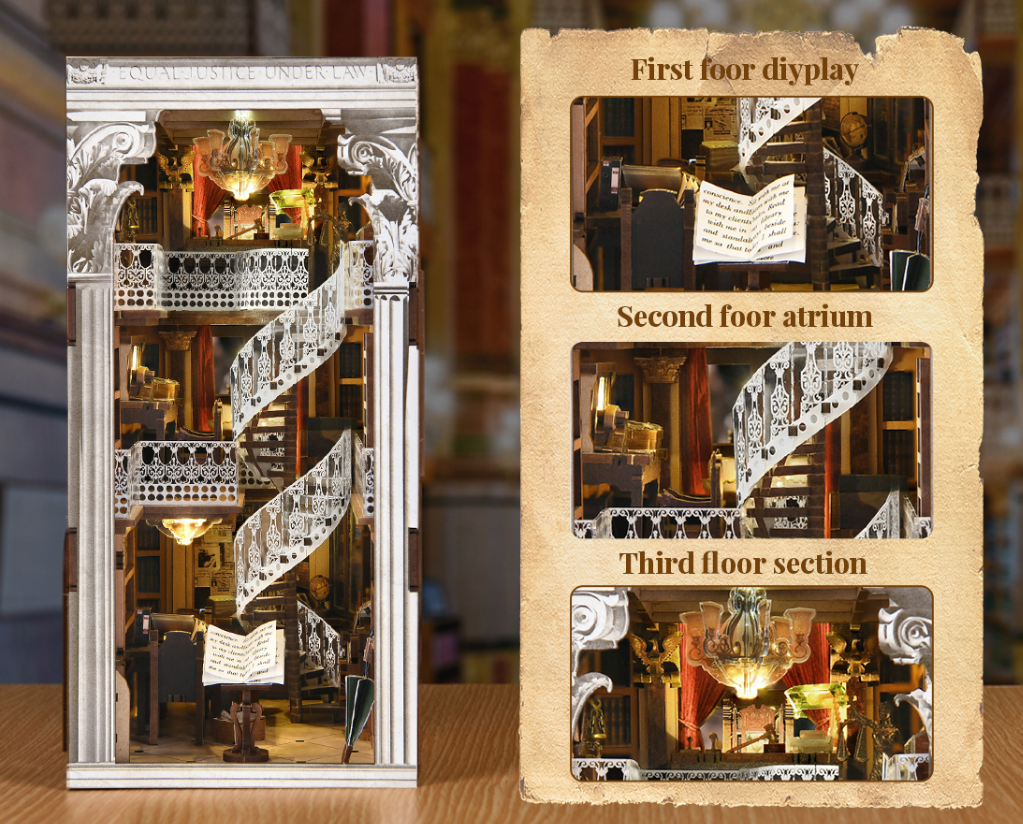 Law Library – Book Nook miniature 3D bois avec LED – Univers RcLoisirs