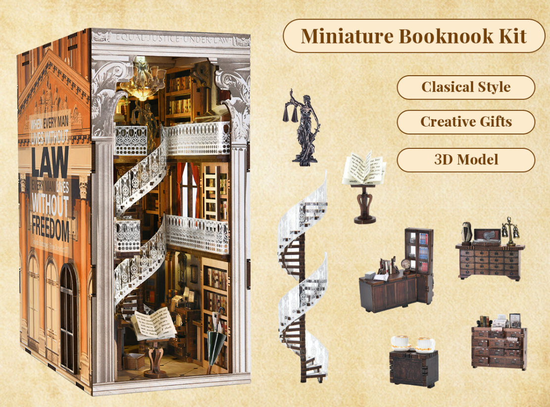 Law Library – Book Nook miniature 3D bois avec LED – Univers RcLoisirs