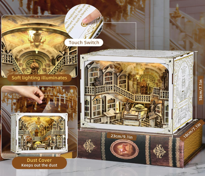 Librairie des Dieux – Book Nook miniature 3D bois avec LED – Univers RcLoisirs