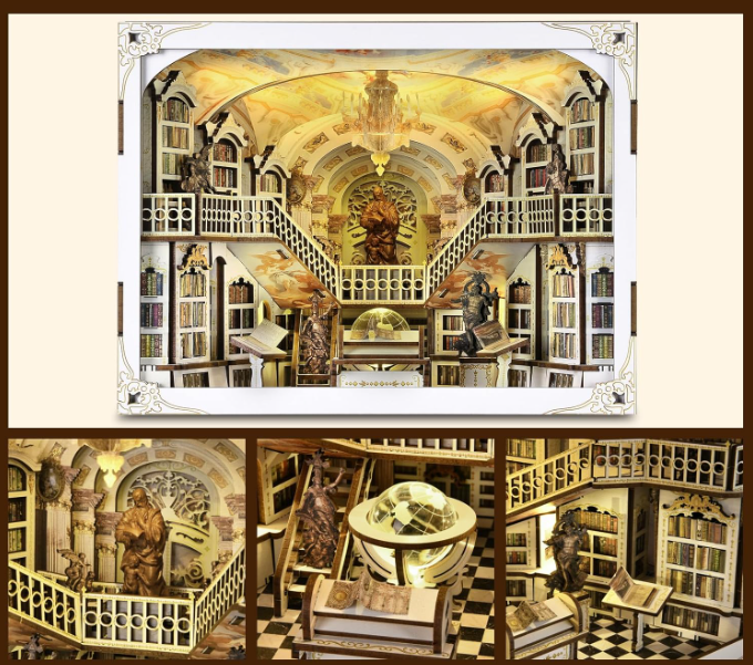 Librairie des Dieux – Book Nook miniature 3D bois avec LED – Univers RcLoisirs