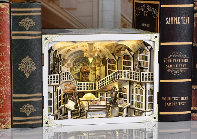 Librairie des Dieux – Book Nook miniature 3D bois avec LED – Univers RcLoisirs