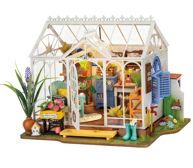 Assemblez la Rolife DG163 – Maison de jardin de rêve. Kit miniature détaillé avec LED, ambiance florale et décor authentique. Univers RcLoisirs.