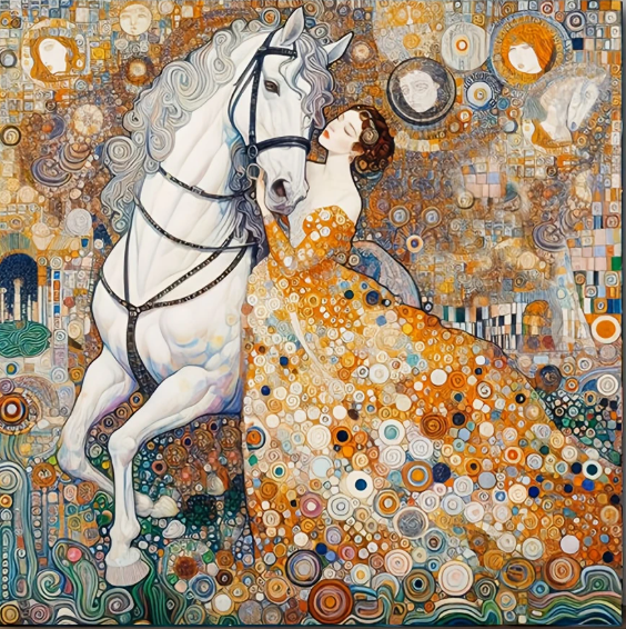 Golden Muse and her horse - 50x50cm - Round Diamonds
