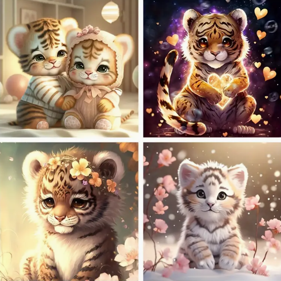 Bébés félins – (ensemble de 4) 20x20cm – Diamants Ronds