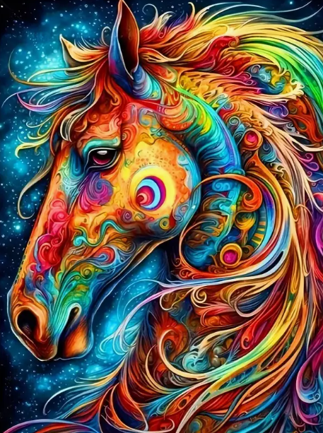 Cheval vibrant – 30x40cm – Diamants Ronds