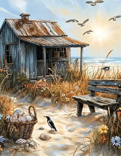 Cabane sur la plage – 30x40cm – Diamants Ronds