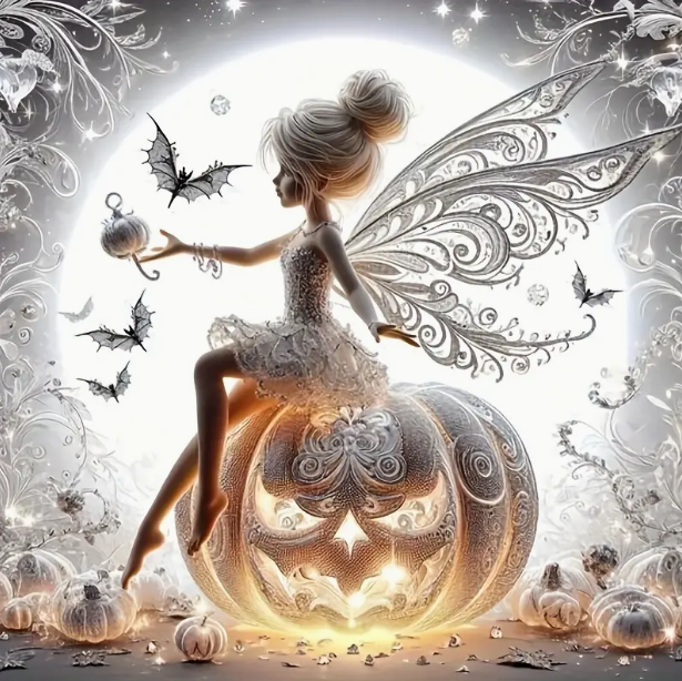 Fée des citrouilles - 35×35cm – Diamants Ronds