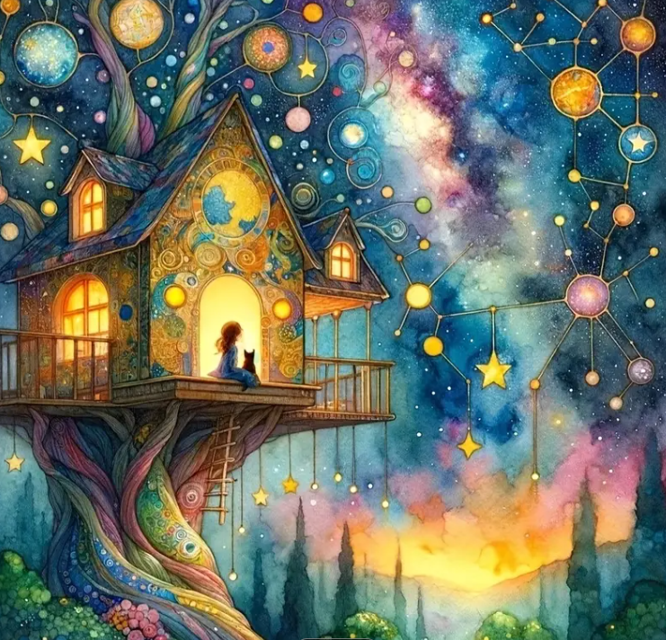 Cabane colorée - 40×40cm – Diamants Ronds