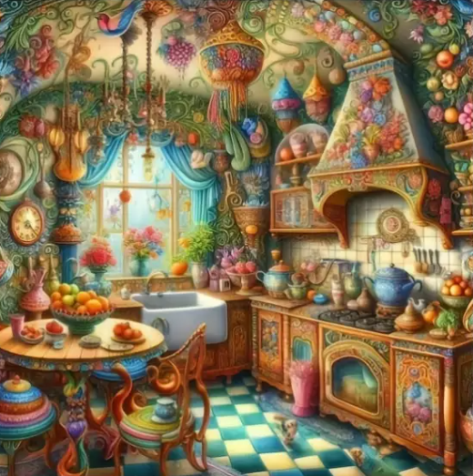 Cuisine colorée - 40×40cm – Diamants Ronds