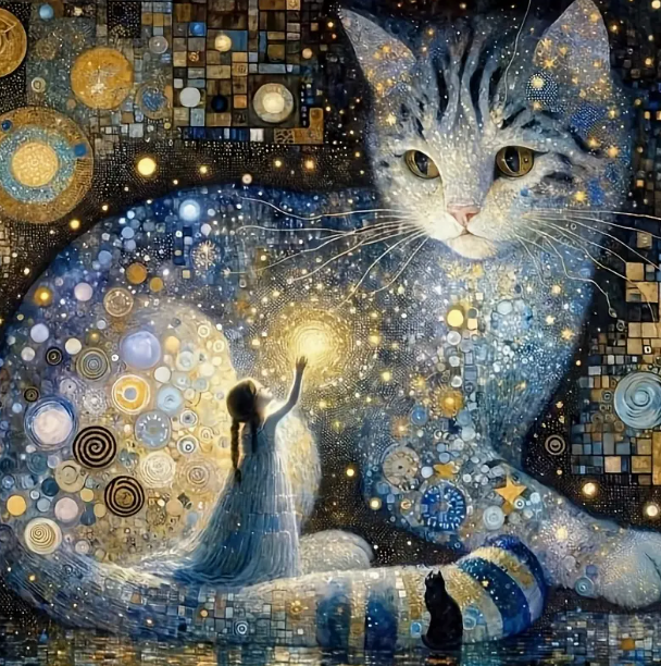 Rêve du chat (style Klimt) - 40×40cm – Diamants Ronds