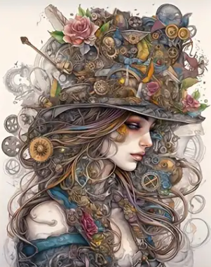 Élégance Victorienne Steampunk - 40×50cm – Diamants Ronds