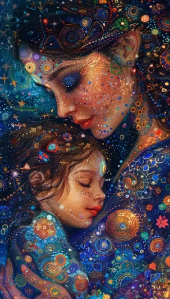 Mère et son enfant (style Klimt) - 40×70cm – Diamants Ronds