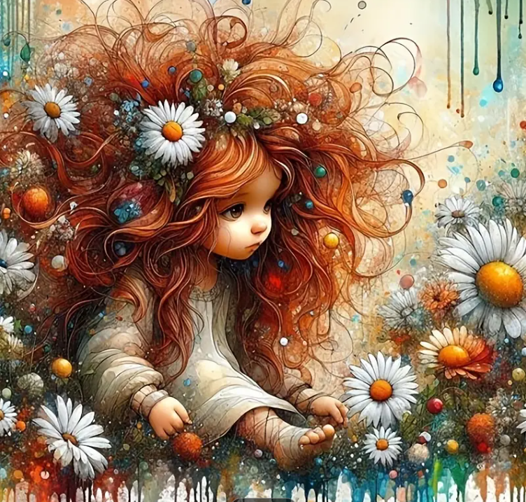 Chevelure rousse – 50x50cm – Diamants Ronds