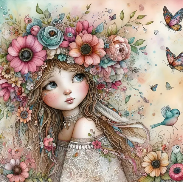 Couronne de fleurs - 50×50cm – Diamants Ronds