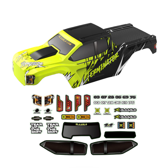 R11079 carrosserie PVC verte RLAARLO pour modèle RZ001 offrant résistance et remplacement direct pour buggy RC chez Univers RcLoisirs