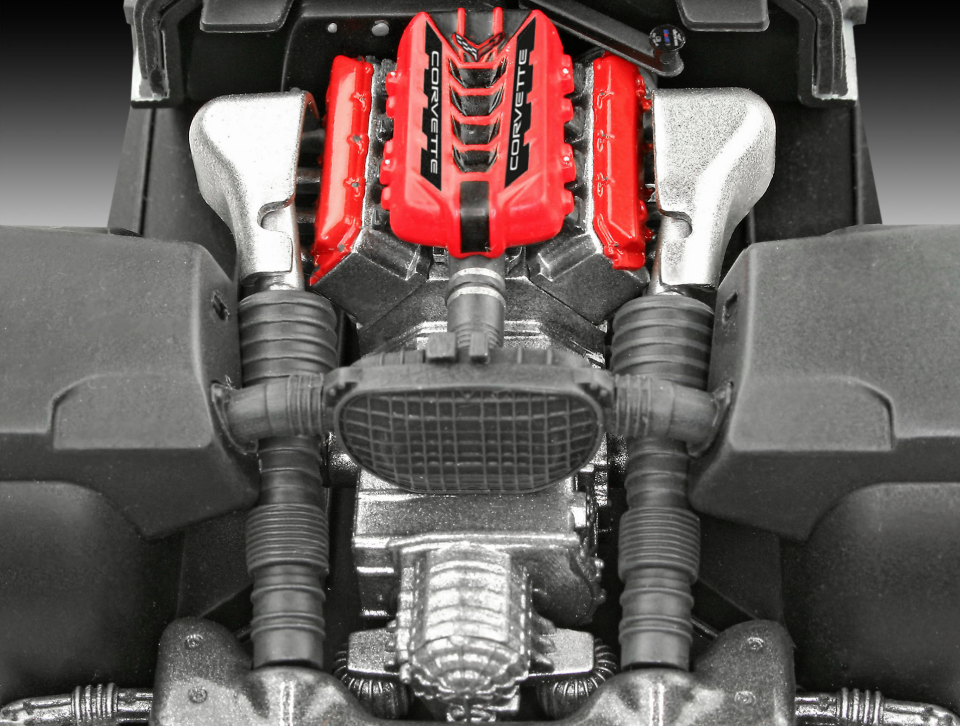 Revell 07714 – Corvette C8 Coupé – maquette 1/25 Niveau 3, 144 pièces, moteur central détaillé