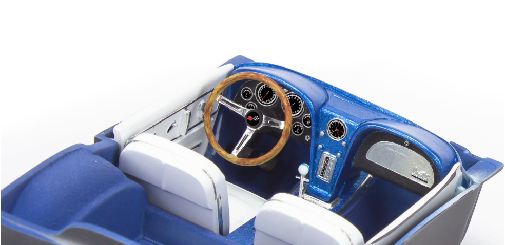 Revell 854517 / 85-4517 – 1967 Corvette Sting Ray Sport Coupé 2’n1 – maquette 1/25, V8 427 détaillé, capot ouvrant, pièces chromées et pneus souples