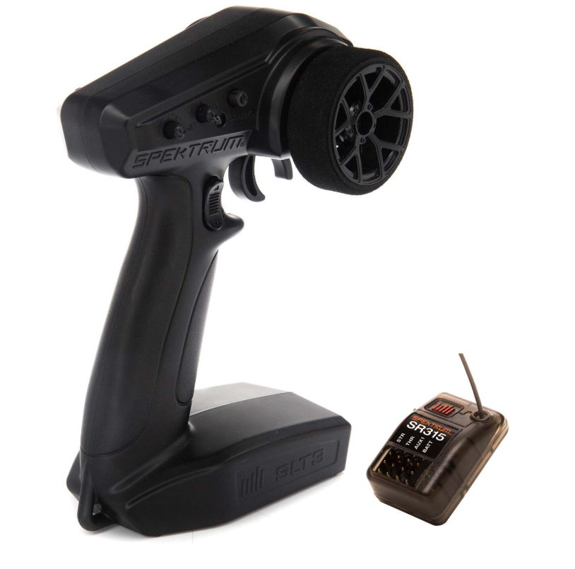 SPMSLT350 système radio Spektrum SLT3 3 canaux avec récepteur SLR300 offrant contrôle fiable 2.4GHz et réglages intégrés pour véhicules RC chez Univers RcLoisirs